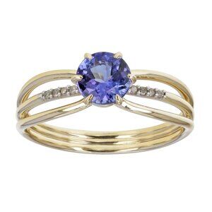 NIB - JTV Blue Tanzanite & Diamond Ring, 10K Yellow Gold | Size 9